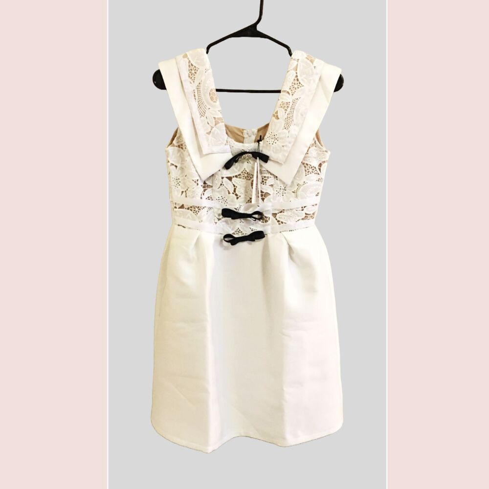 WHITE COCKTAIL & PARTY DRESS | NWT Lace mini dress Sz M - Picture 6 of 6